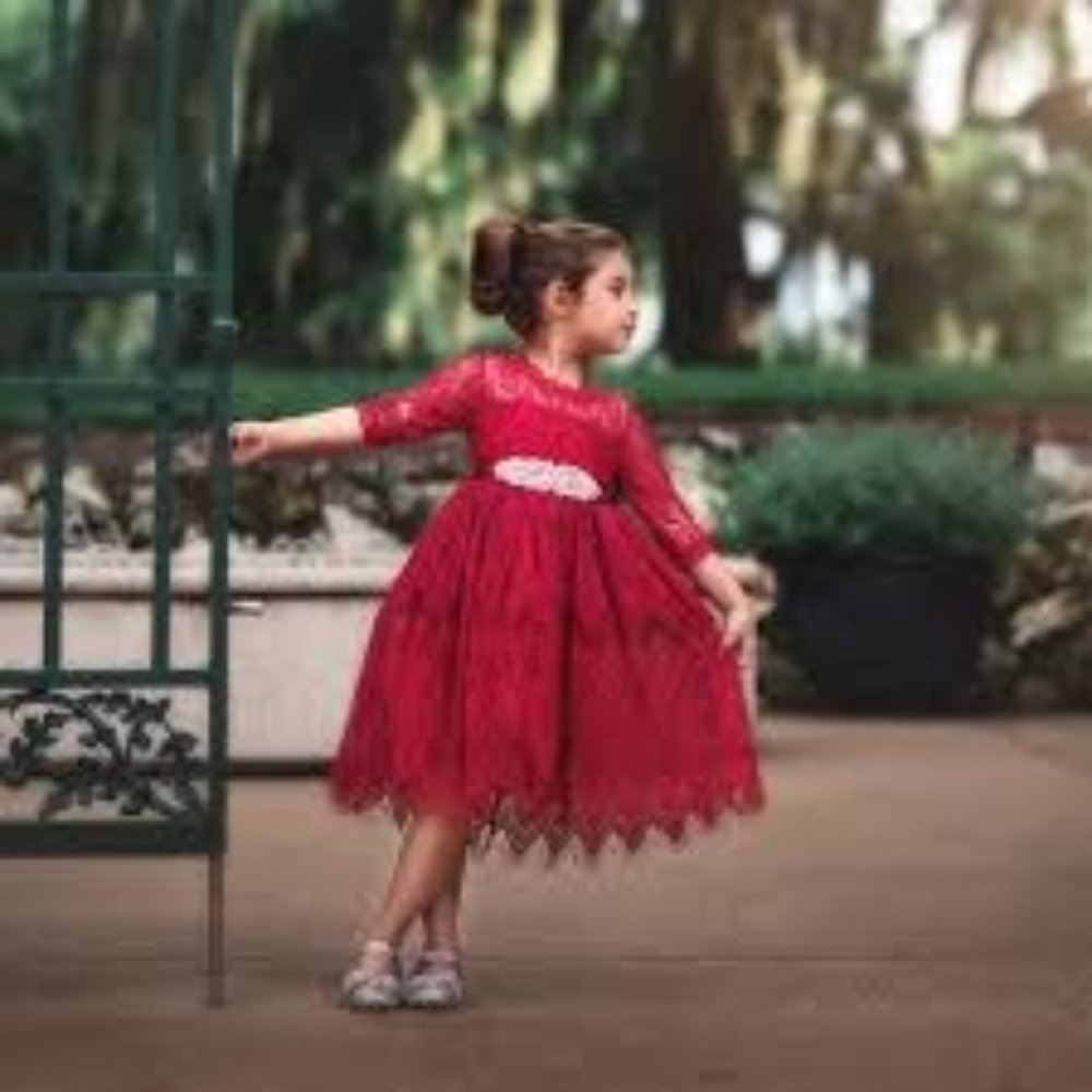 Trish Scully Bella Rafaela  Lace Dress & Belt Set-Crimson  - Size10